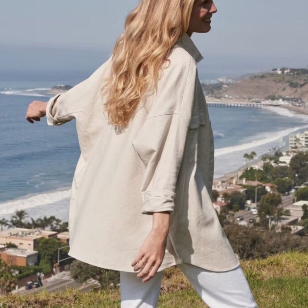 Frank & Eileen McLoghlin Natural Italian Brushed Canvas Shirt Jacket M/L - Picture 3 of 9